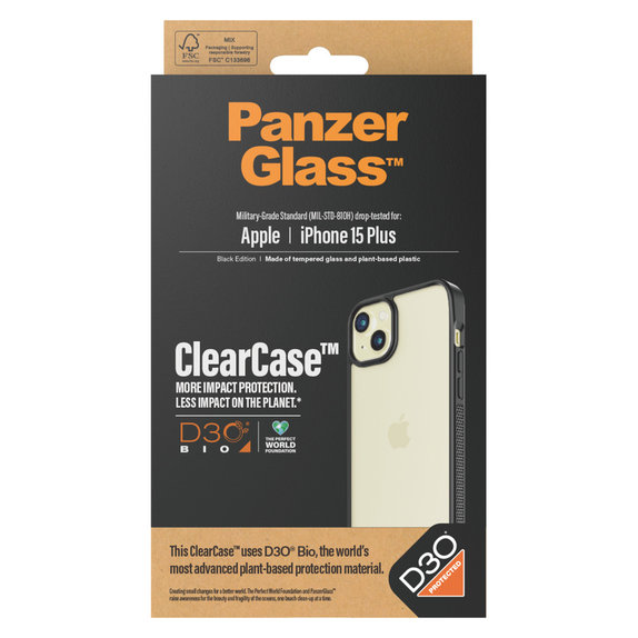 Калъф ClearCase D3O за iPhone 15 Plus, Черно, PanzerGlass