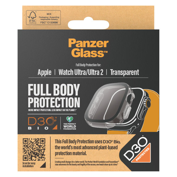 Закалено стъкло Full Body D3O за Apple Watch Ultra/Ultra 2, Прозрачно, PanzerGlass
