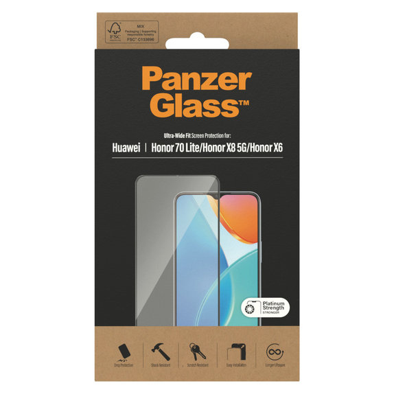 Закалено стъкло UWF за Honor 70 Lite, Черно, PanzerGlass