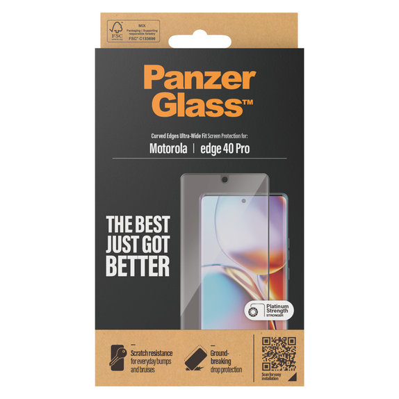 Закалено стъкло UWF за Motorola Edge 40 Pro, Черно, PanzerGlass