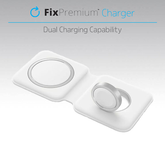 Зарядно MagSafe Duo за iPhone и Apple Watch, Бял, White, FixPremium