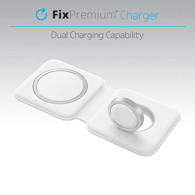 Зарядно MagSafe Duo за iPhone и Apple Watch, Бял, White, FixPremium
