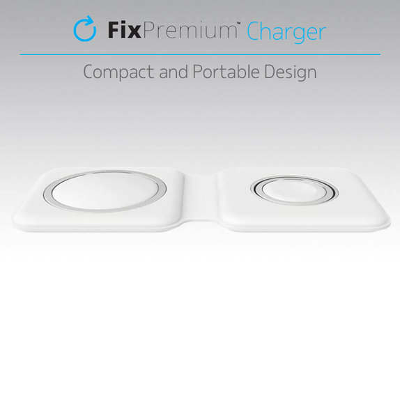 Зарядно MagSafe Duo за iPhone и Apple Watch, Бял, White, FixPremium