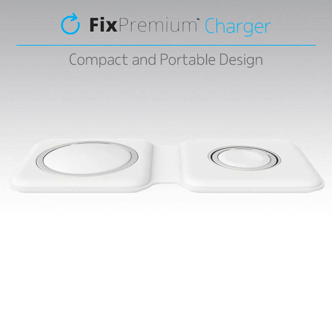 Зарядно MagSafe Duo за iPhone и Apple Watch, Бял, White, FixPremium