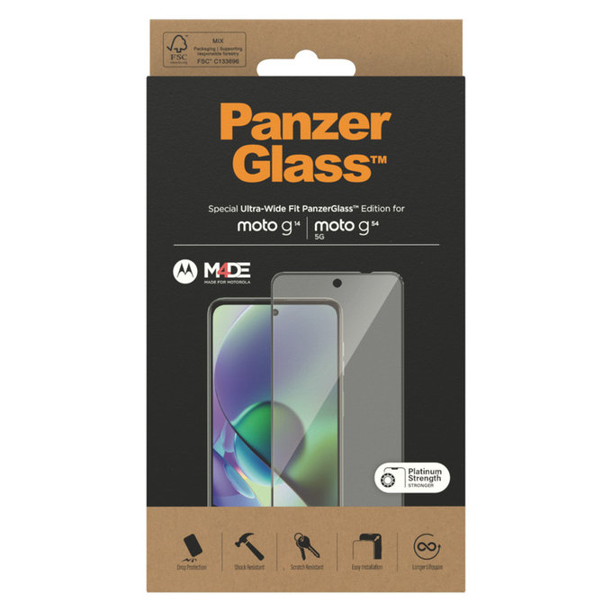 Закалено стъкло UWF за Motorola Moto G14/G54 5G, Черно, PanzerGlass