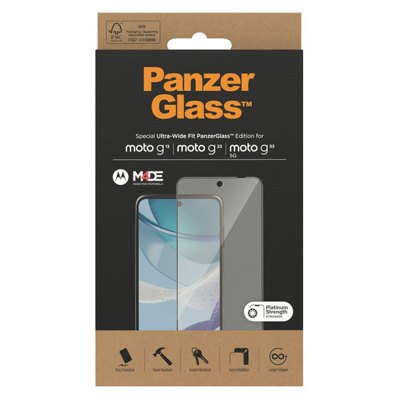 Закалено стъкло UWF за Motorola Moto G13/G23/G53 5G, Черно, PanzerGlass