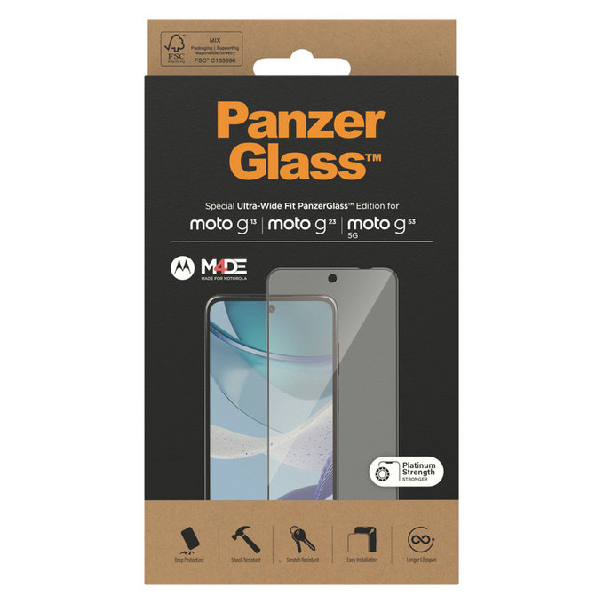 Закалено стъкло UWF за Motorola Moto G13/G23/G53 5G, Черно, PanzerGlass