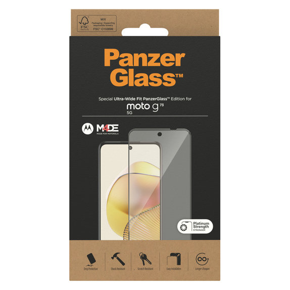 Закалено стъкло UWF за Motorola Moto G73 5G, Черно, PanzerGlass