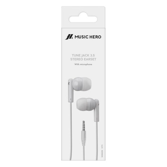 Стерео слушалки Tune, 3.5mm жак, Бял, White, Music Hero