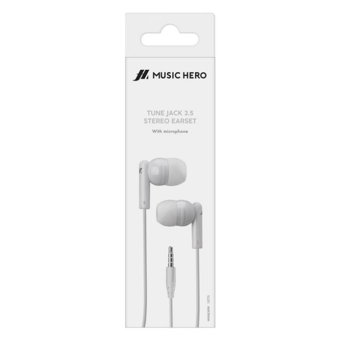Стерео слушалки Tune, 3.5mm жак, Бял, White, Music Hero