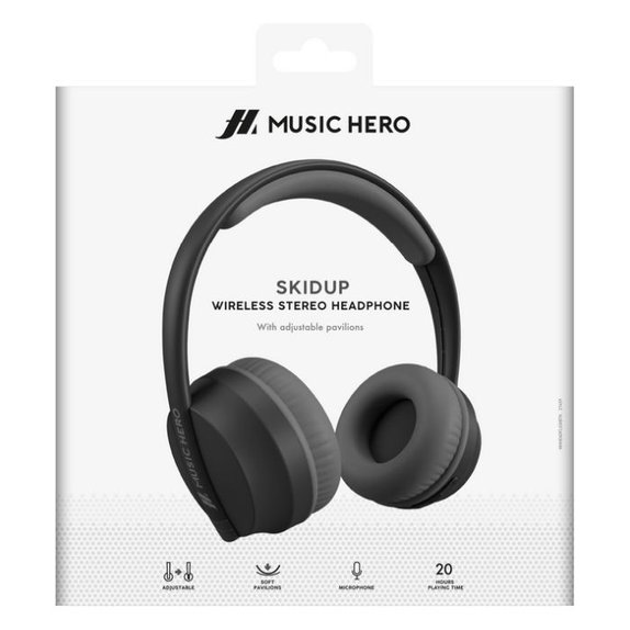 Стерео безжични слушалки Skidup с микрофон, Черно, Black, Music Hero