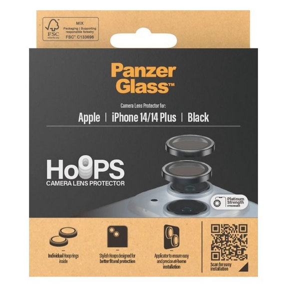 Протектор за обектив на задна камера Hoops за iPhone 14 и 14 Plus, Черно, Black, PanzerGlass