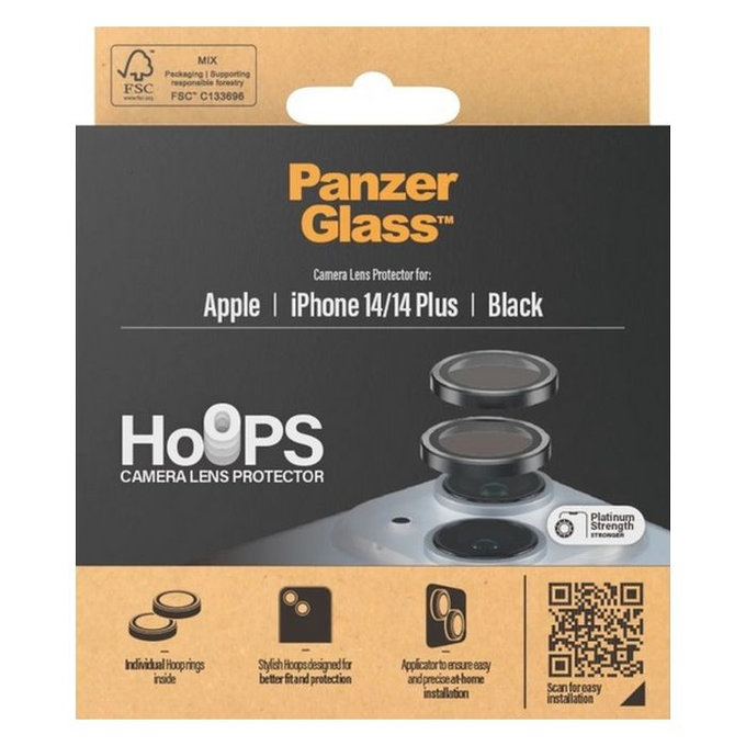Протектор за обектив на задна камера Hoops за iPhone 14 и 14 Plus, Черно, Black, PanzerGlass