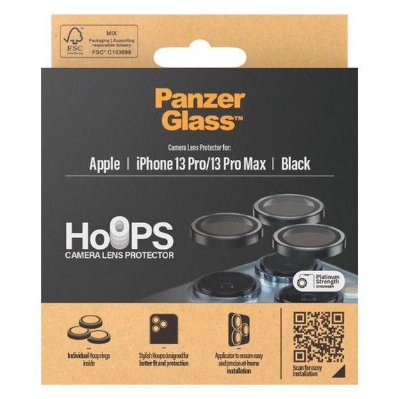 Протектор за обектив на задна камера Hoops за iPhone 13 Pro и 13 Pro Max, Черно, Black, PanzerGlass