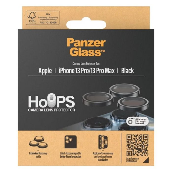 Протектор за обектив на задна камера Hoops за iPhone 13 Pro и 13 Pro Max, Черно, Black, PanzerGlass