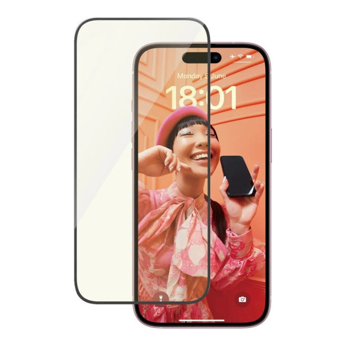 Закалено стъкло UWF Eyecare с апликатор за iPhone 15, Черно, PanzerGlass