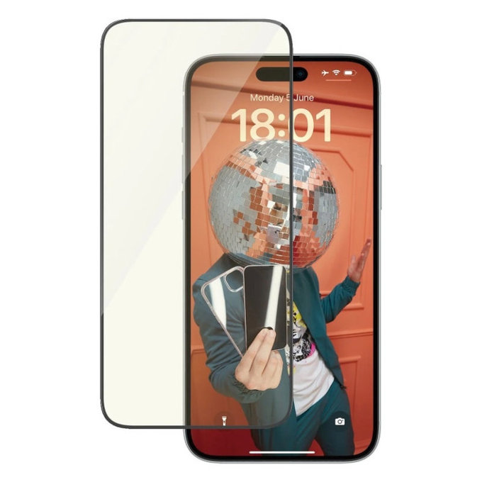 Закалено стъкло UWF Eyecare с апликатор за iPhone 15 Plus, Черно, PanzerGlass