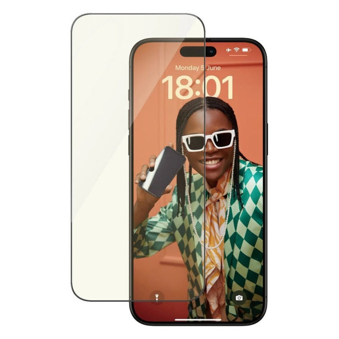 Закалено стъкло UWF Eyecare с апликатор за iPhone 15 Pro Max, Черно, PanzerGlass