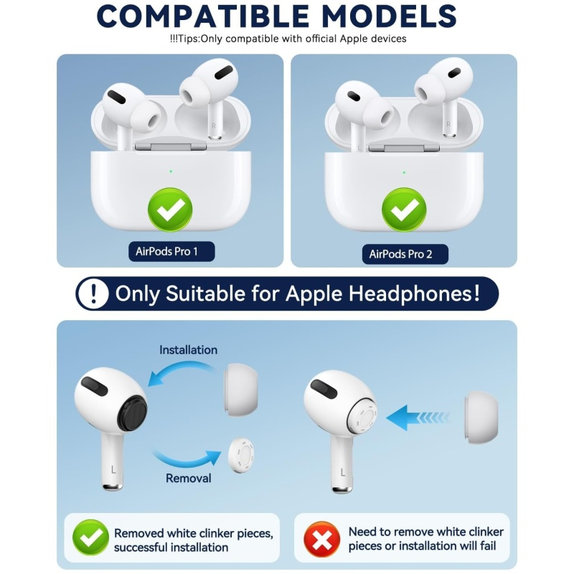 Накрайници за AirPods Pro - комплект 2 бр. (L, S), Бял, White, FixPremium