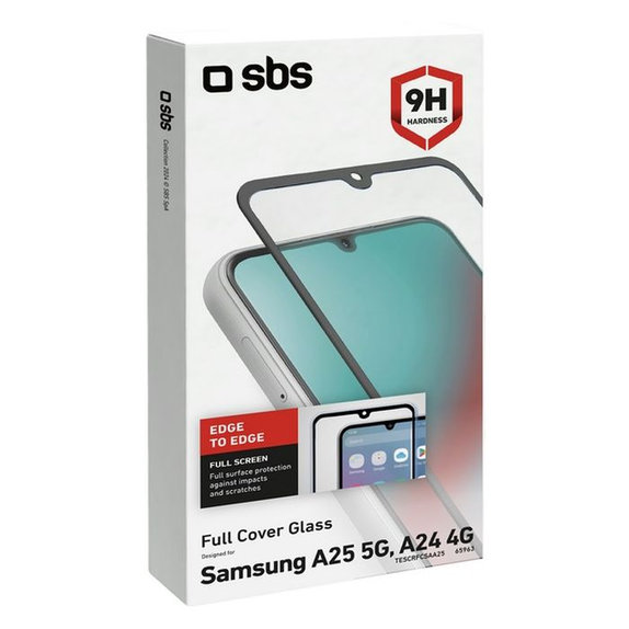 Закалено стъкло Full Cover за Samsung A25 5G, Черно, Black, SBS