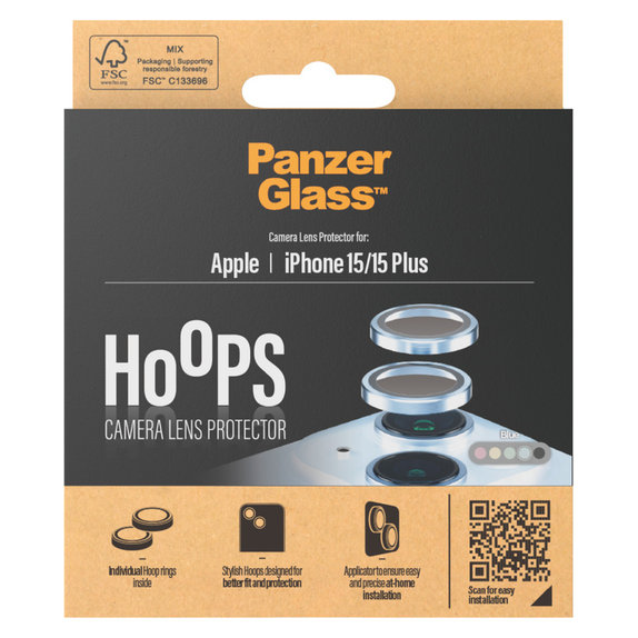 Протектор за обектива на камерата Hoops за iPhone 15/15 Plus, Синьо, PanzerGlass