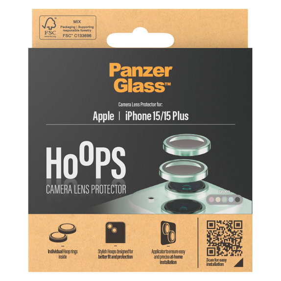 Протектор за обектива на камерата Hoops за iPhone 15/15 Plus, Зелено, PanzerGlass