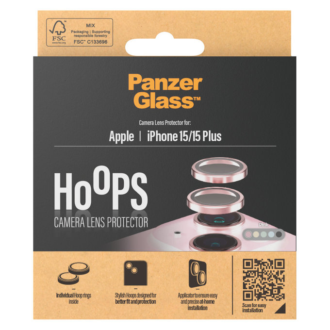 Протектор за обектива на камерата Hoops за iPhone 15/15 Plus, Розово, PanzerGlass