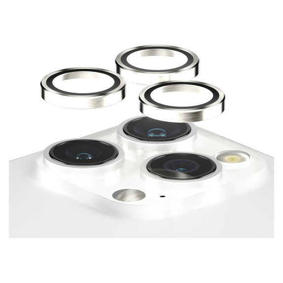 Протектор за обектива на камерата Hoops за iPhone 15 Pro/15 Pro Max, White Metal, PanzerGlass