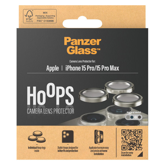 Протектор за обектива на камерата Hoops за iPhone 15 Pro/15 Pro Max, Natural Metal, PanzerGlass