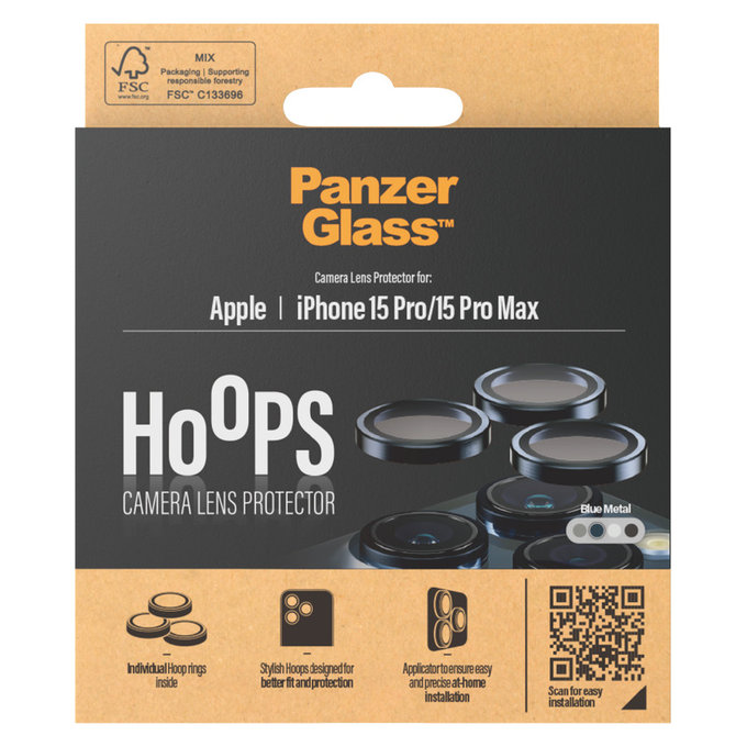 Протектор за обектива на камерата Hoops за iPhone 15 Pro/15 Pro Max, Blue Metal, PanzerGlass