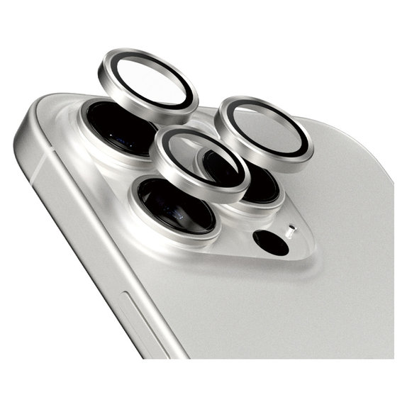 Протектор за обектива на камерата Hoops за iPhone 15 Pro/15 Pro Max, White Titanium, PanzerGlass