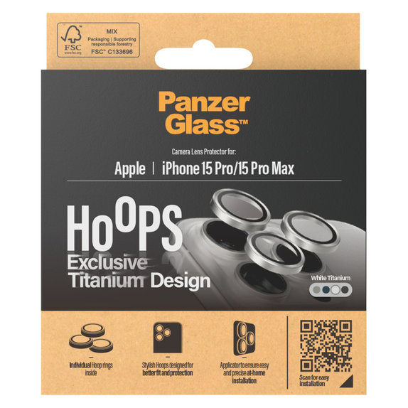 Протектор за обектива на камерата Hoops за iPhone 15 Pro/15 Pro Max, White Titanium, PanzerGlass