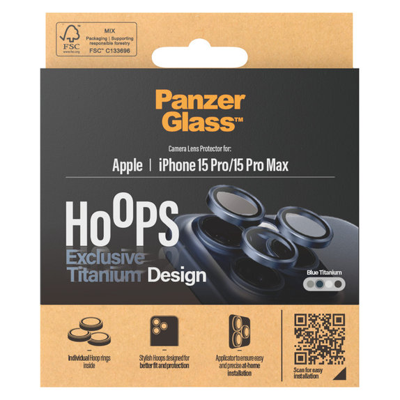 Протектор за обектива на камерата Hoops за iPhone 15 Pro/15 Pro Max, Blue Titanium, PanzerGlass