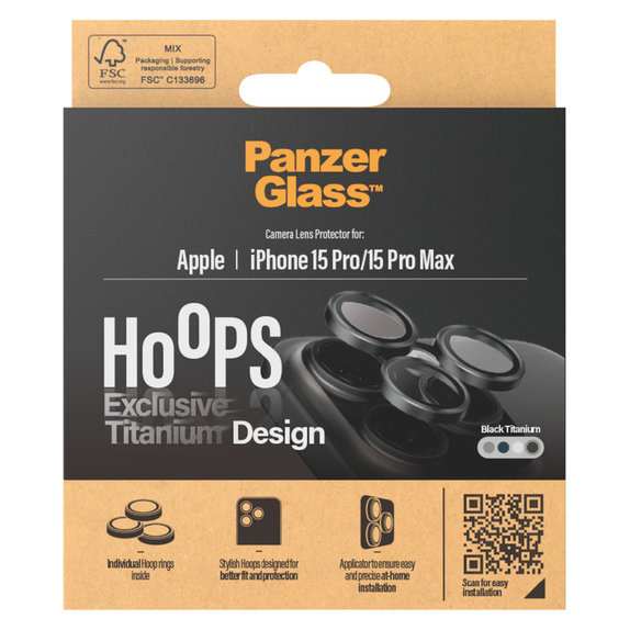 Протектор за обектива на камерата Hoops за iPhone 15 Pro/15 Pro Max, Black Titanium, PanzerGlass