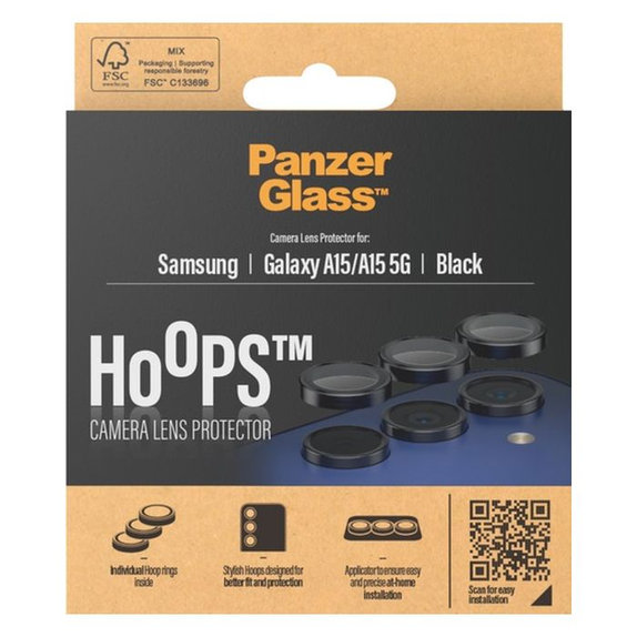 Протектор за обектив на задна камера Hoops за Samsung A15, Черно, Black, PanzerGlass