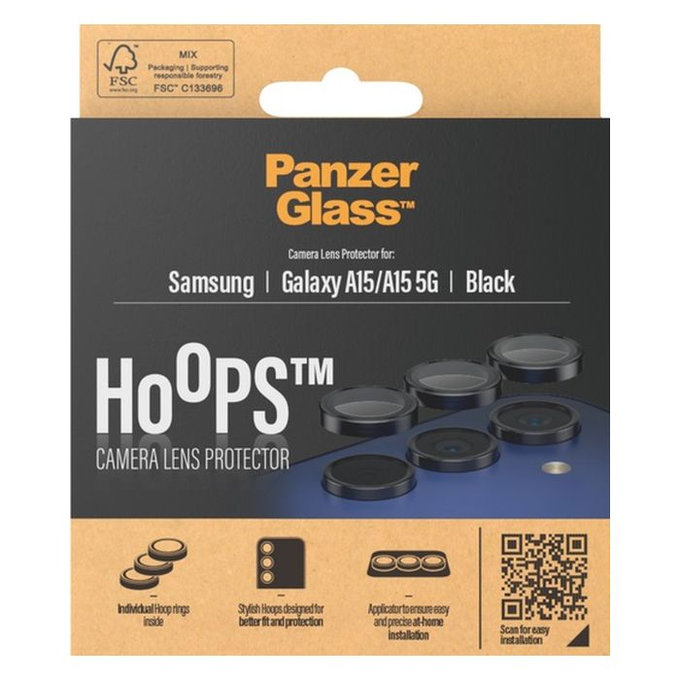Протектор за обектив на задна камера Hoops за Samsung A15, Черно, Black, PanzerGlass