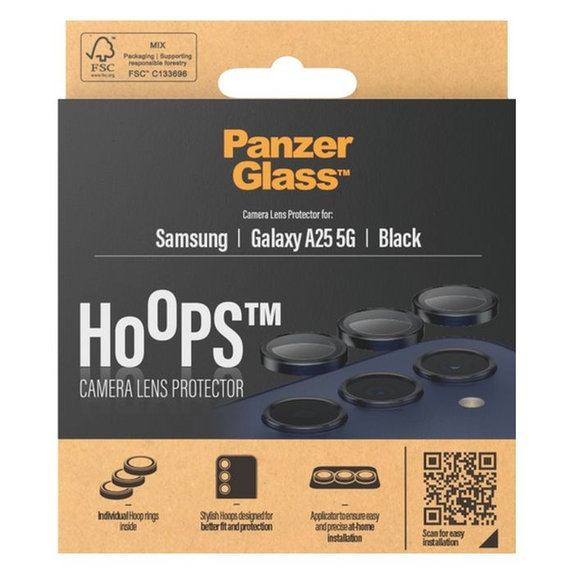 Протектор за обектив на задна камера Hoops за Samsung A25, Черно, Black, PanzerGlass