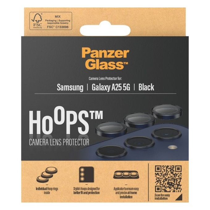 Протектор за обектив на задна камера Hoops за Samsung A25, Черно, Black, PanzerGlass