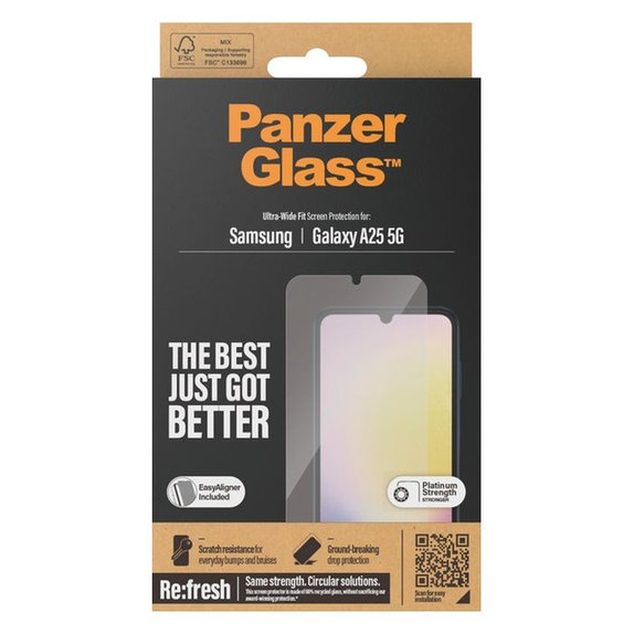 Закалено стъкло Re:fresh UWF с апликатор за Samsung A25 5G, Черно, Black, PanzerGlass