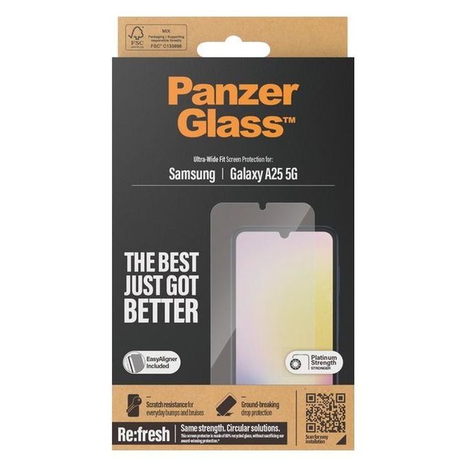 Закалено стъкло Re:fresh UWF с апликатор за Samsung A25 5G, Черно, Black, PanzerGlass