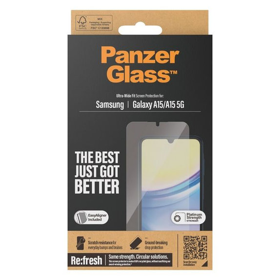 Закалено стъкло Re:fresh UWF с апликатор за Samsung A15 5G, Черно, Black, PanzerGlass