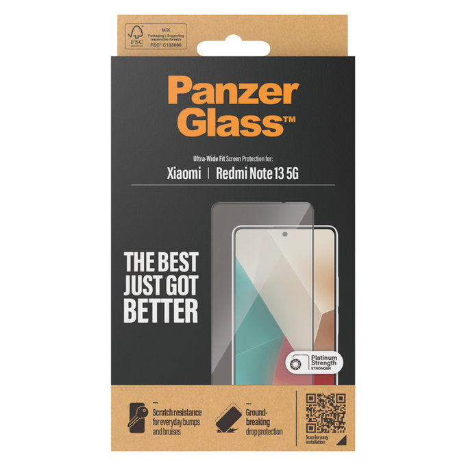 Закалено стъкло UWF за Xiaomi Redmi Note 13, Черно, PanzerGlass