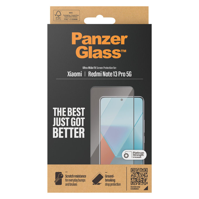 Закалено стъкло UWF за Xiaomi Redmi Note 13 Pro 5G, Черно, PanzerGlass