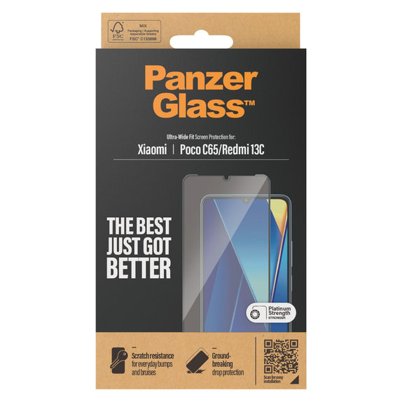 Закалено стъкло UWF за Xiaomi Redmi 13C, Черно, PanzerGlass