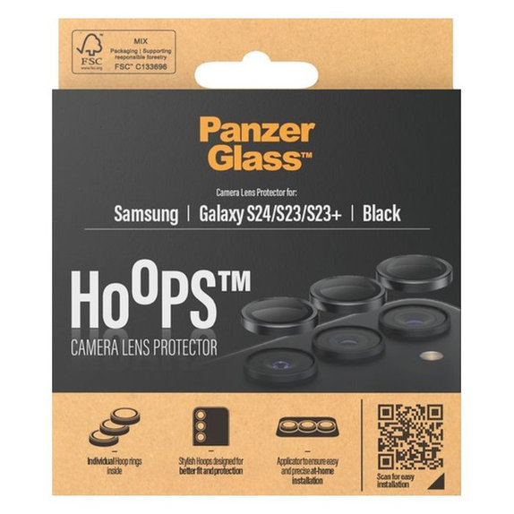 Протектор за обектив на задна камера Hoops за Samsung S23, S23+ и S24, Черно, Black, PanzerGlass