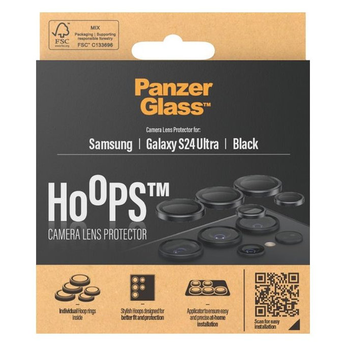 Протектор за обектив на задна камера Hoops за Samsung S24 Ultra, Черно, Black, PanzerGlass