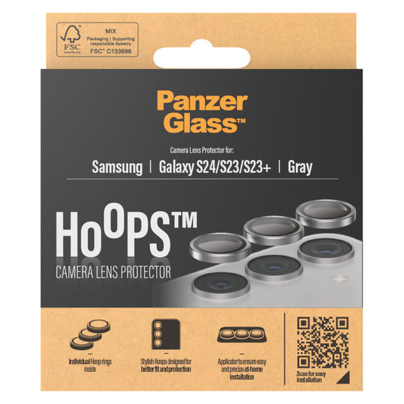 Протектор за обектива на камерата Hoops за Samsung Galaxy S24/S23/S23+, Сиво, PanzerGlass