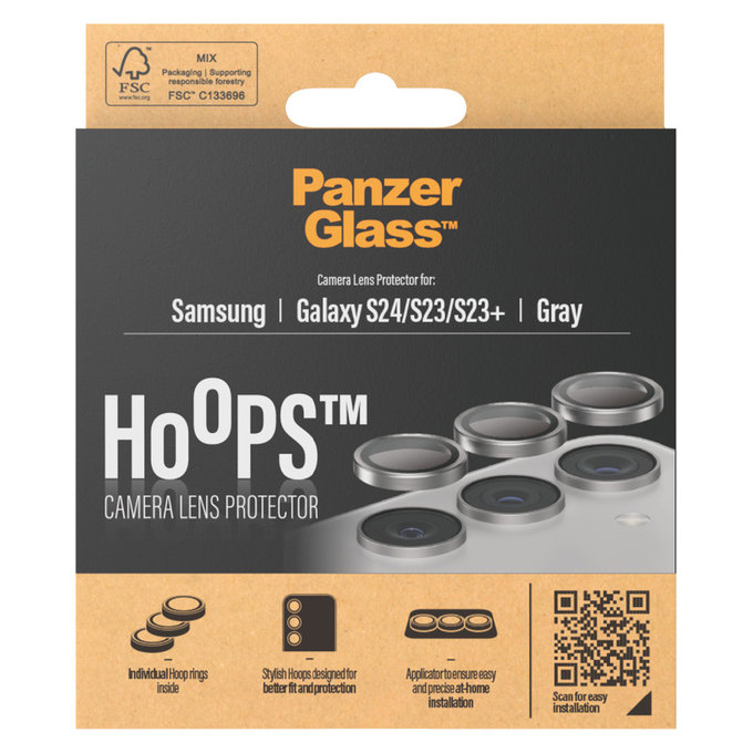 Протектор за обектива на камерата Hoops за Samsung Galaxy S24/S23/S23+, Сиво, PanzerGlass
