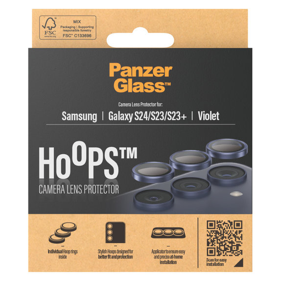 Протектор за обектива на камерата Hoops за Samsung Galaxy S24/S23/S23+, Лилаво, PanzerGlass
