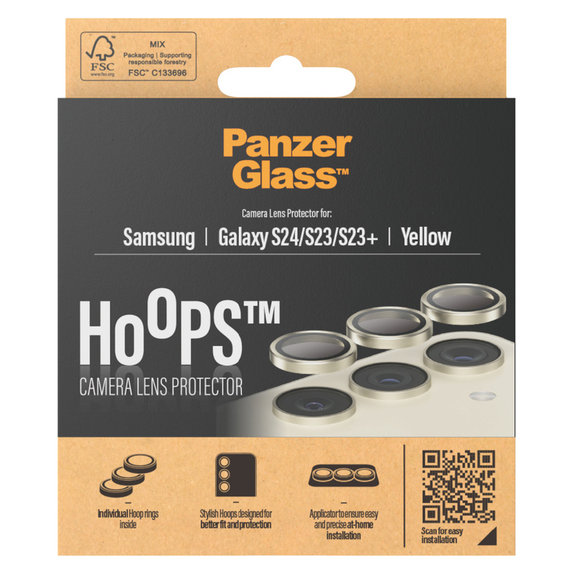 Протектор за обектива на камерата Hoops за Samsung Galaxy S24/S23/S23+, Жълто, PanzerGlass